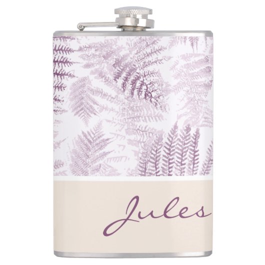 Lush Serene Pink Ferns auf Orange Flachmann (Vorderseite)