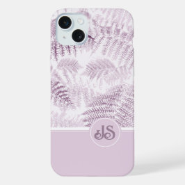 Lush Serene Pink Ferns Monogram Initials iPhone 15 Plus Hülle