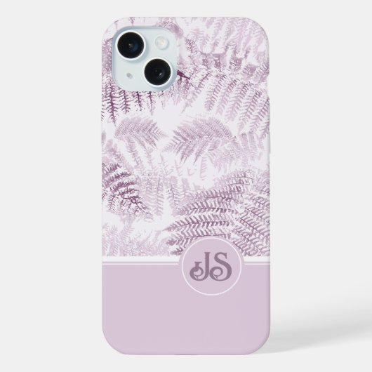 Lush Serene Pink Ferns Monogram Initials iPhone Hülle (Rückseite)