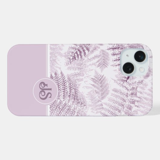 Lush Serene Pink Ferns Monogram Initials iPhone Hülle (Rückseite (Horizontal))