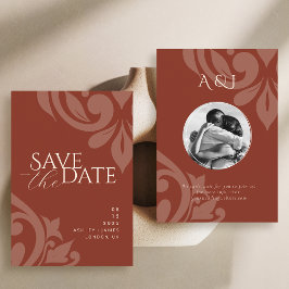 Lush Sienna Classic Damask Elegantes Foto Hochzeit Save The Date