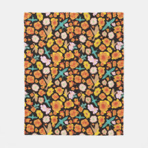 Lush Spring Floral und Vögel auf dunklem Hintergru