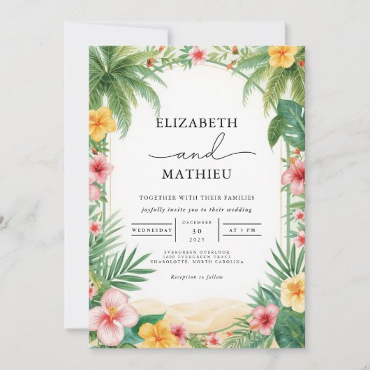 Lush Tropical Arch Bloom Wedding Einladung (Vorderseite)