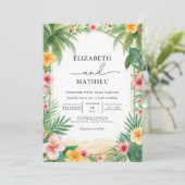 Lush Tropical Arch Bloom Wedding Einladung (Stehend Vorderseite)