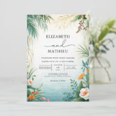 Lush Tropical Botanical Wedding Einladung (Stehend Vorderseite)