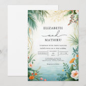 Lush Tropical Botanical Wedding Einladung (Vorne/Hinten)