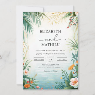 Lush Tropical Botanical Wedding Einladung