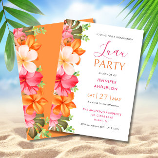 Lush Tropical Floral Graduation Luau Einladung