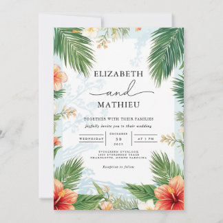 Lush Tropical Floral Wedding Einladung