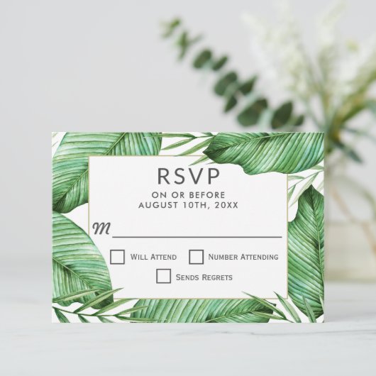 Lush Tropical Greenerenerity Wedding RSVP (Stehend Vorderseite)