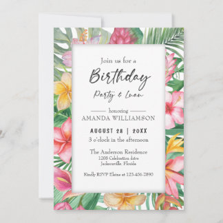 Lush Tropical Greenerenery Floral Geburtstagsparty Einladung