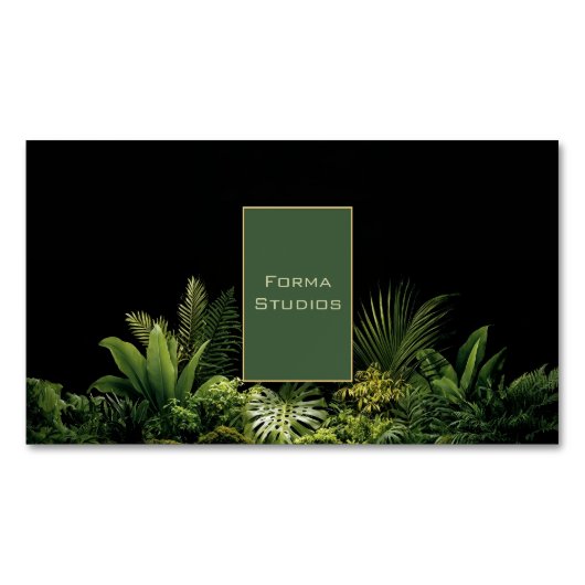 Lush Tropical Greenery Black Gold Frame Botanical Magnetische Visitenkarte (Vorderseite)