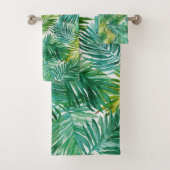 Lush Tropical Island Green Palm Leaf Watercolor Badhandtuch Set (Insitu)