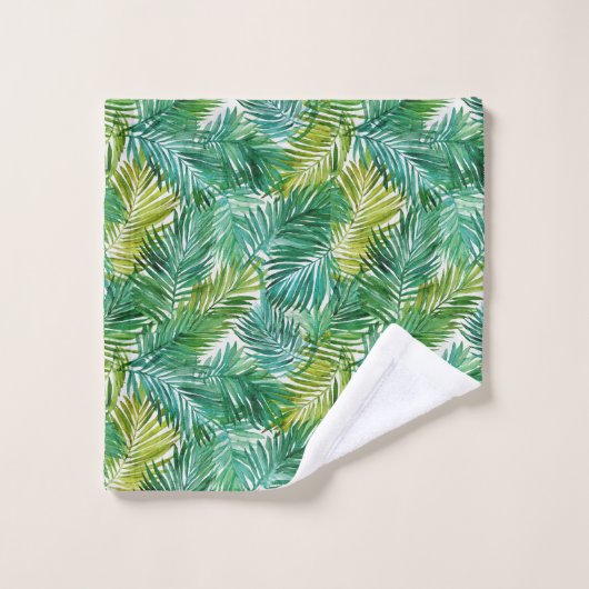 Lush Tropical Island Green Palm Leaf Watercolor Badhandtuch Set (Waschlappen)