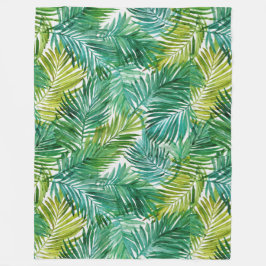 Lush Tropical Island Green Palm Leaf Watercolor  Fleecedecke