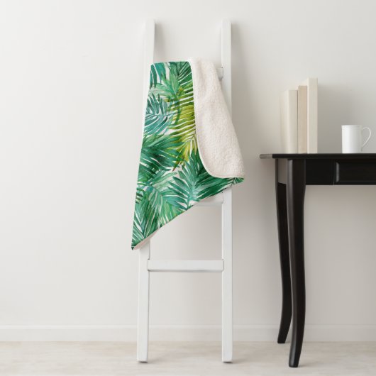 Lush Tropical Island Green Palm Leaf Watercolor Sherpadecke (Beispiel)