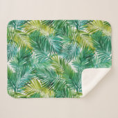Lush Tropical Island Green Palm Leaf Watercolor Sherpadecke (Vorderseite (Horizontal))