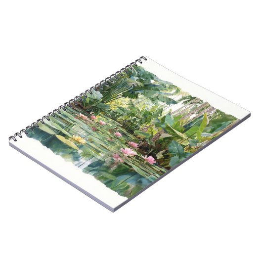 Lush Tropical Lily Pond Botanische Art Notebook Notizblock (Linke Seite)