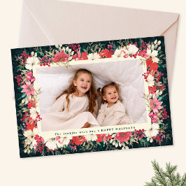 lush vintage floral christmas botanical one photo feiertagskarte