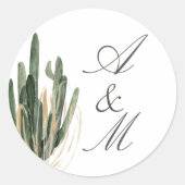 Lush Watercolor Desert Cactus Monogram Runder Aufkleber (Vorderseite)