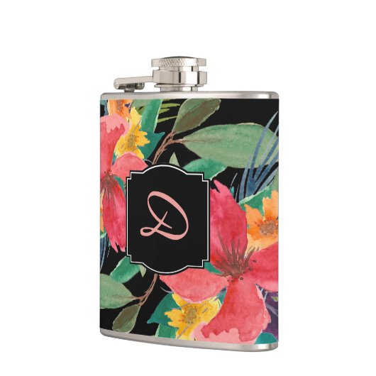Lush Watercolor Floral Monogram Flachmann (Links)