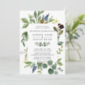 Lush Watercolor Greenerérie Geometric Frame Weddin Einladung (Stehend Vorderseite)