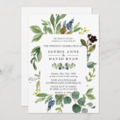 Lush Watercolor Greenerérie Geometric Frame Weddin Einladung (Vorne/Hinten)