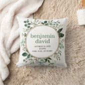 Lush Watercolor Grüne Blätter Baby Birth Stats Kissen (Decke)