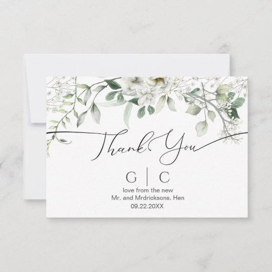 Lush White Blume Wedding Dankeskarte (Vorderseite)