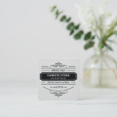 Lush White Leather Print Retro Label Barber Quadratische Visitenkarte (Stehend Vorderseite)