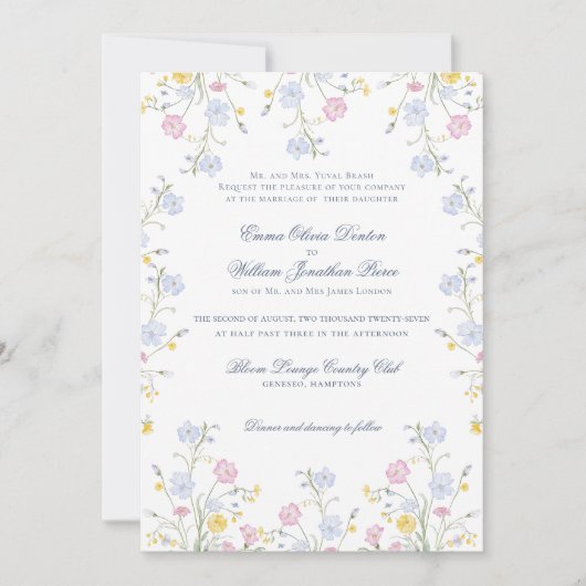 Lush Wildflower Meadow Wedding Einladung (Vorderseite)