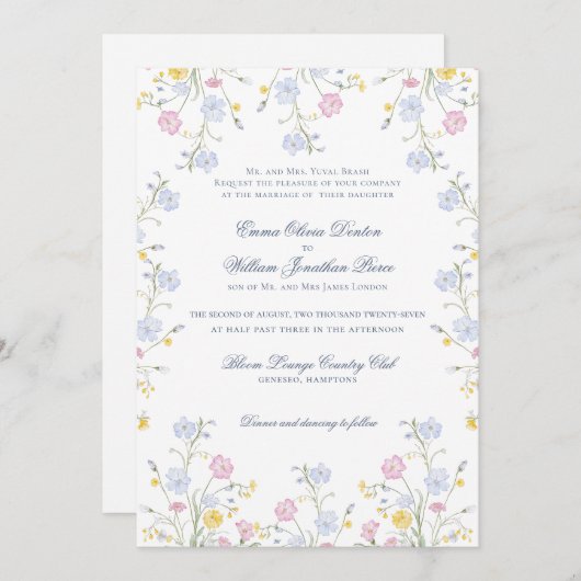Lush Wildflower Meadow Wedding Einladung (Vorne/Hinten)