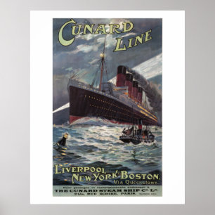 Lusitania - Vinatge Cunard Linie Dampferplakat Poster