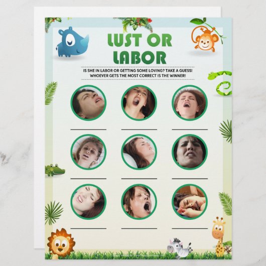 Lust- oder Labour-Baby-Duschspiel [Tierthema] Briefbogen (Vorne/Hinten)