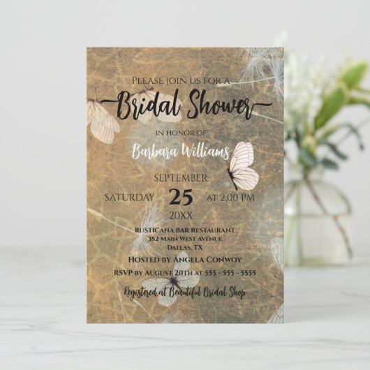 Lüster und Schmetterlinge Rustikales Brautparty Einladung (Stehend Vorderseite)