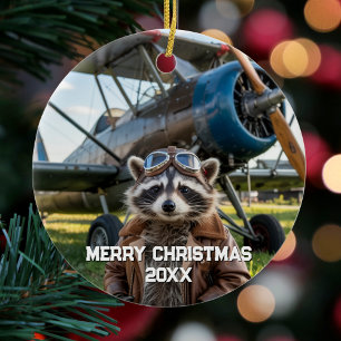 Lüsterner Pilot-Flugzeug Lustiges Foto Weihnachten Keramik Ornament
