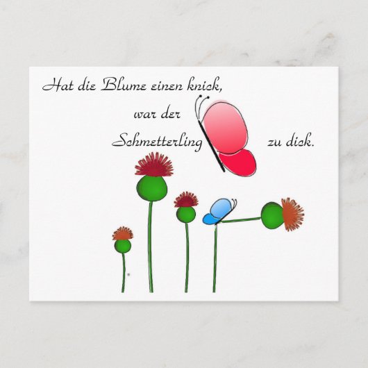 Lustger Spruch "Schmetterling" Postkarte (Vorderseite)