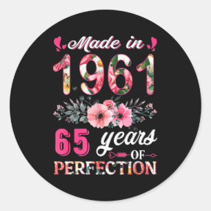 Lustig 65 Jahre alt Hergestellt in 1961 Floral 65. Runder Aufkleber