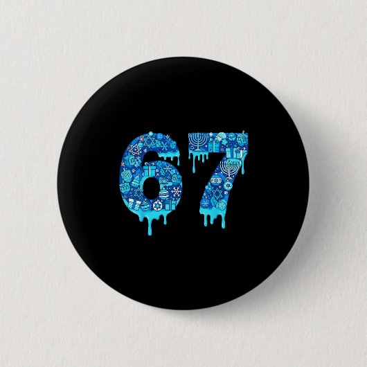 Lustig 67 Sechs Sieben 6 7 Frohes Chanukka Jüdisch Button (Vorderseite)