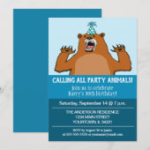Lustig, alle Party-Tiere nennend Geburtstag Einladung (Vorne/Hinten)
