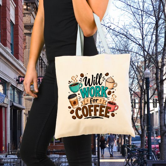 Lustig: Arbeite für Kaffee Tragetasche