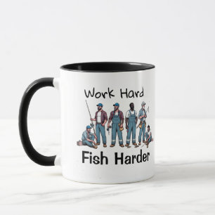 LUSTIG Blau/Weiß ''FISCHEN SIE HÄRTER'' Tasse