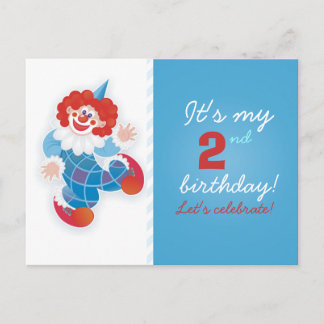 lustig-blauer Clowngeburtstag Einladungspostkarte