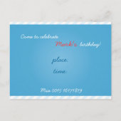 lustig-blauer Clowngeburtstag Einladungspostkarte (Rückseite)