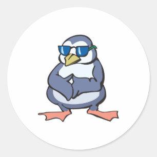 lustig blauer Pinguin in Schattierungen Runder Aufkleber