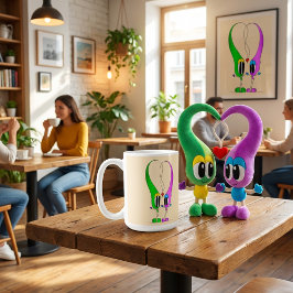 Lustig, Bunt, Niedlich, Cartoon Valentinsherz Kaffeetasse