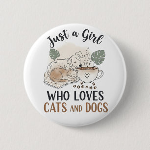 lustig Ein Mädchen, das Katzen und Hunde liebt Mut Button