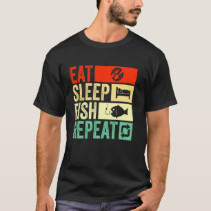 Lustig Essen Schlafen Fisch Wiederholen Angeln Män T-Shirt
