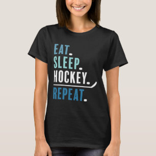 Lustig Essen Schlafen Hockey Wiederholen Eishockey T-Shirt