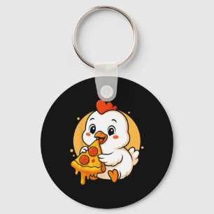 Lustig Huhn isst Pizza Grafik Jungen Mädchen Chic Schlüsselanhänger